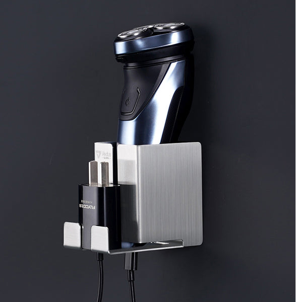 All-in-one Stainless Steel Electric Shaver Holder/Rack with Strong Bearing, Self-Adhesive Hanger  & Charging Hole