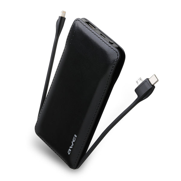 10000mAh Power Bank That Hides Charging Cables - Bring One and Charge All