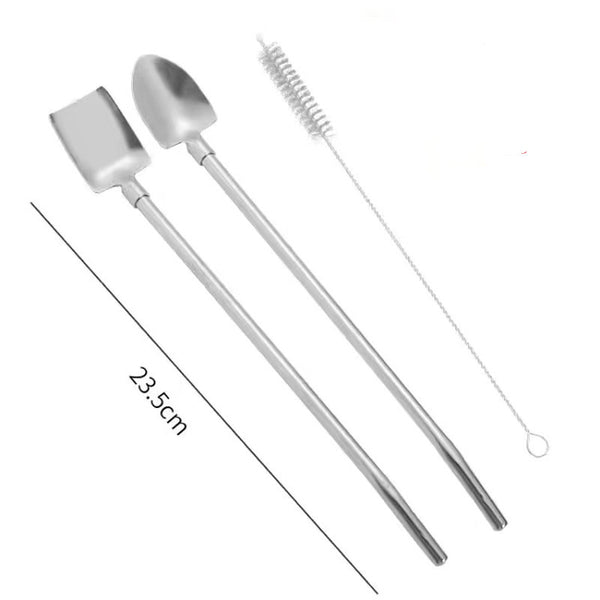 2-In-1 Stainless Steel Shovel Straw Spoon