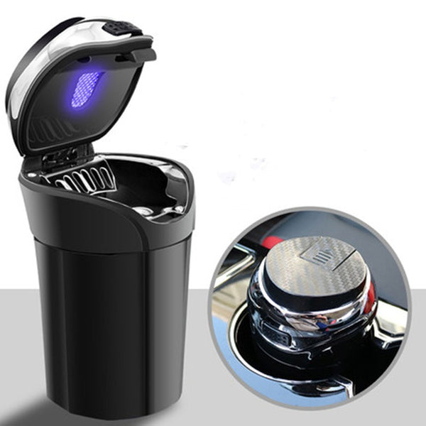Detachable Stainless Steel Car Ashtray with Lid and LED Light, Powered by Solar Energy/Battery