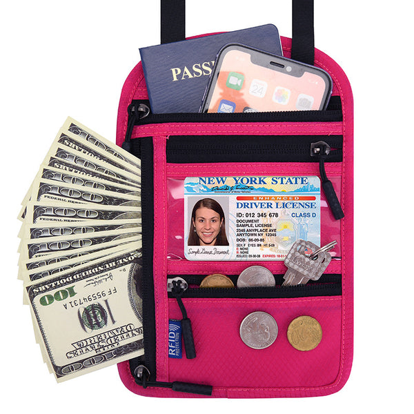 Easy Access Neck Wallet for Travel, for Passport, Credit Cards, Cash, Coins, IDs, Phone (2-Pack)