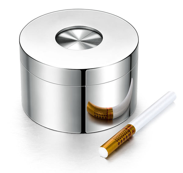 Portable Desktop Stainless Steel Windproof Ashtray with Rotating Lid, Fully Enclosed and Anti-odor Design, for Home Use & Decoration