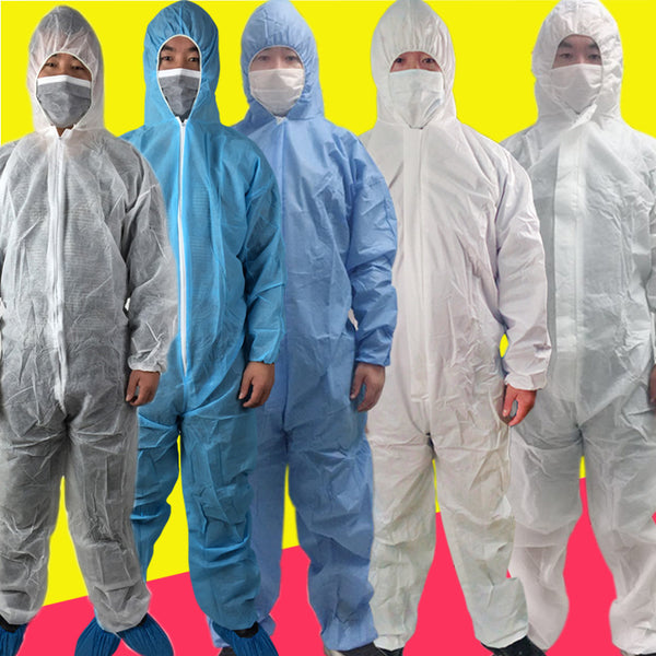 Disposable & Breathable Non-Woven Fabric Splash Protection Overall Suit, with Elastic Wrists, Ankles and Hood (White)