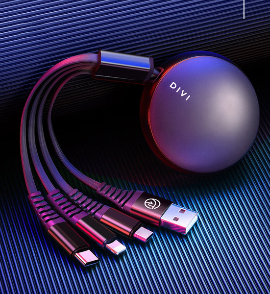 Retractable 3-in-1 (Type C/Lightning/Micro) USB Charging Cable: 1.45m, Compact, Portable, Anti-winding & Anti-fracture