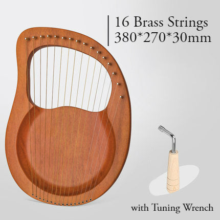 16 Brass String Mahogany Lyre Harp with Tone Wrench for Children, Teenager & Adults