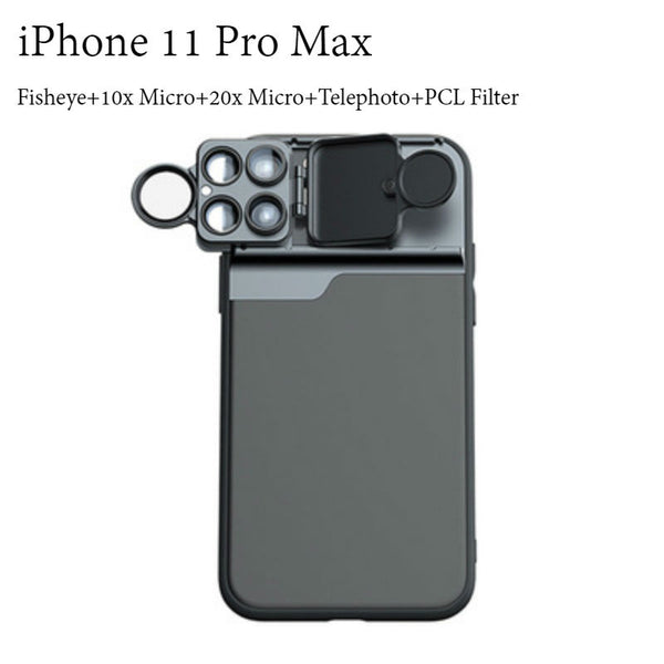 iPhone 11 Series Phone Case with Macro Lens, 180° Fisheye, Telephoto Lens, PCL Filter and Lens Protection Cap