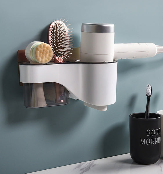 Punch-Free Bathroom Hair Dryer Wall Shelf with Comb, Razor Racks, for Storing Toilet Bathroom Items