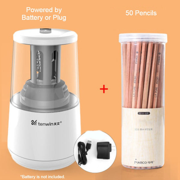Electric Pencil Sharpener with Heavy-duty Helical Steel Blade, Powered by Battery / Adapter, with Auto Stop Function and Replaceable Blade, for All-Shape Pencils, for School, Classroom, Office & Home