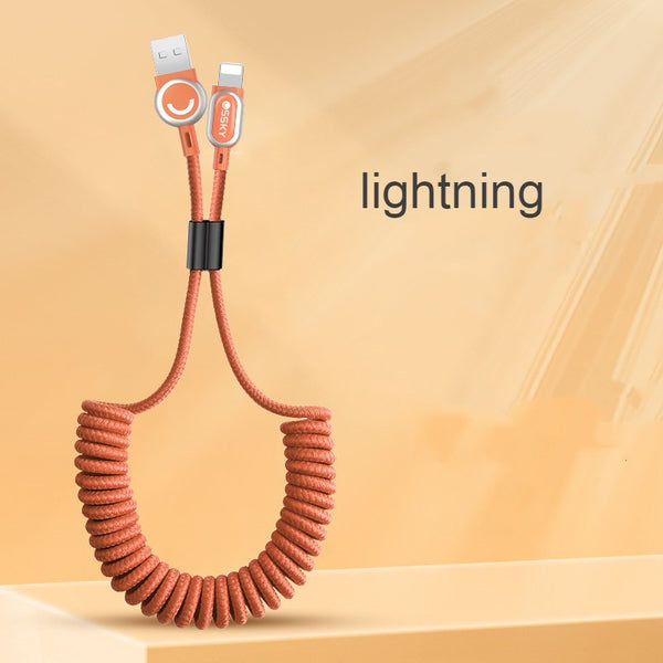 2-in-1 Coiled Charging Cable with Lightning & Type-C Connectors, for Car, Home, Office