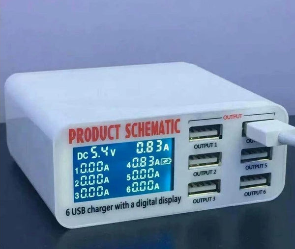 Smart 6-Port USB Charge Station With Digital Display - Charge Safer and Faster