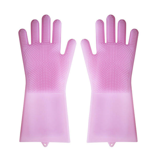 Magic Silicone Dishwashing Gloves with Rubber Scrubbers for Dishes, Housework, Kitchen, Car, Window Cleaning & More (1 Pair)