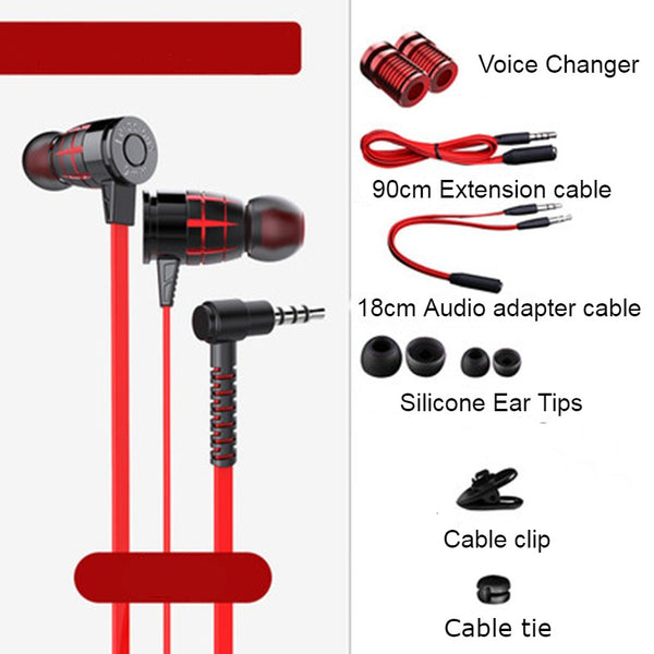 In-Ear Wired Earphones with Microphone, Extended 3.5mm Y-Splitter, 2 Voice Changers and Extension Cable for PC, Laptops, Gaming and Online Meetings
