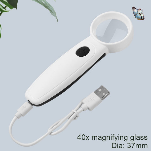 Rechargeable LED Lighted 40X Handheld Magnifier, for Repairing, Reading & More