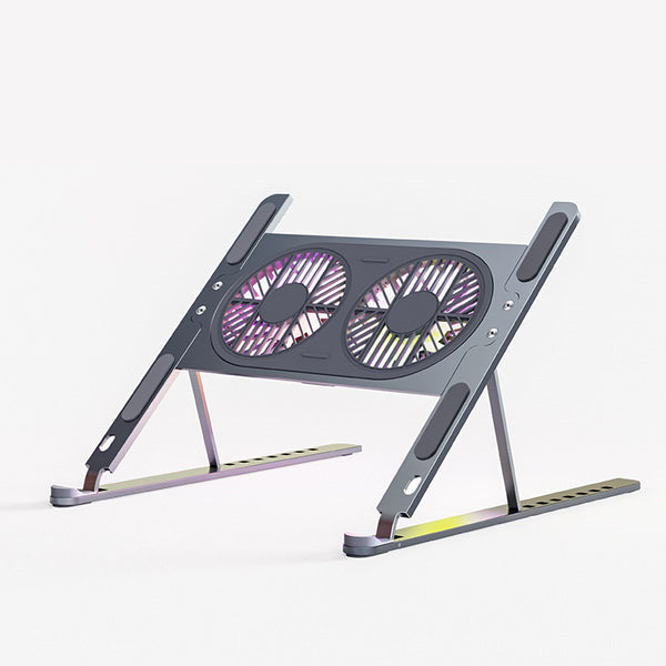 Portable Ergonomic Laptop Cooling Stand, with Adjustable Height & Quiet LED Fans