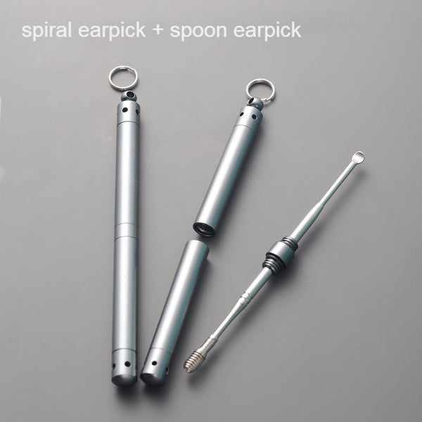 Portable Double-Ended Stainless Steel Ear Pick, with Toothpick/Fruit Fork