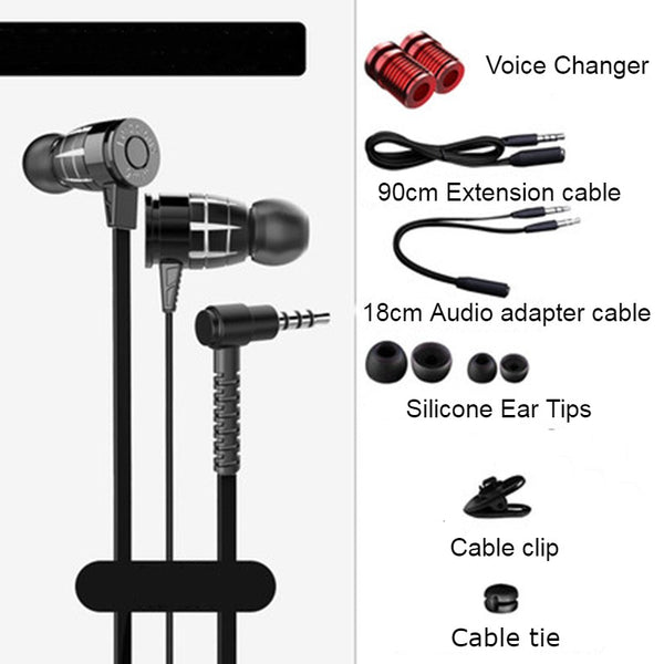 In-Ear Wired Earphones with Microphone, Extended 3.5mm Y-Splitter, 2 Voice Changers and Extension Cable for PC, Laptops, Gaming and Online Meetings