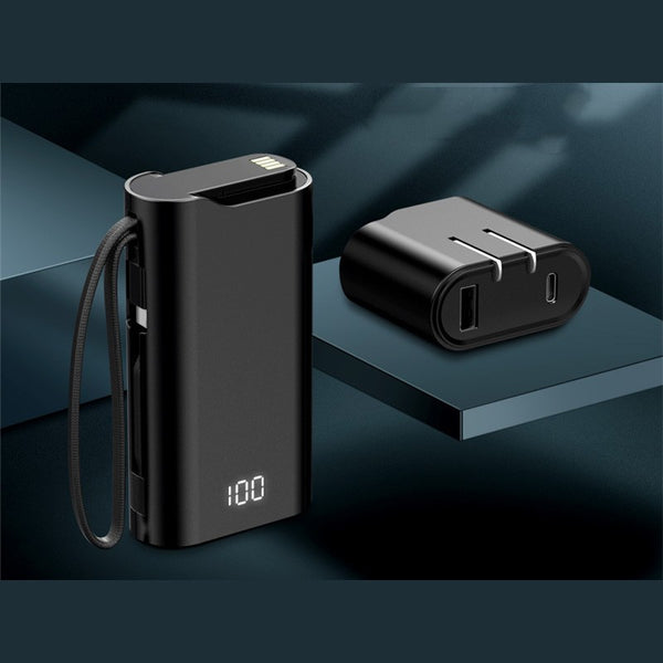 Detachable 10000mAh Power Bank & Wall Charger, with Built-in Charging Cable & Fast Charging, for Phone & Tablet