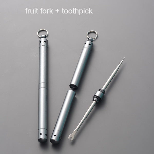 Portable Double-Ended Stainless Steel Ear Pick, with Toothpick/Fruit Fork