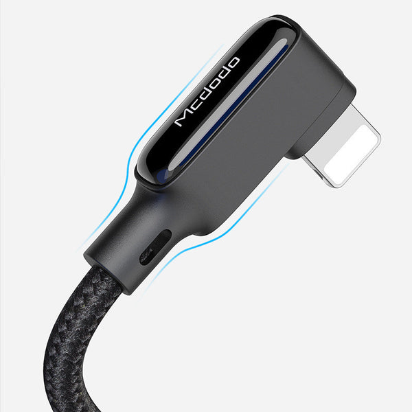 90-Degree 1.8m Coiled Charging Cable, with 3A Fast Charging & Indicator, Support Data Transmission, for Apple Devices