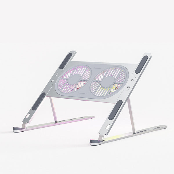 Portable Ergonomic Laptop Cooling Stand, with Adjustable Height & Quiet LED Fans