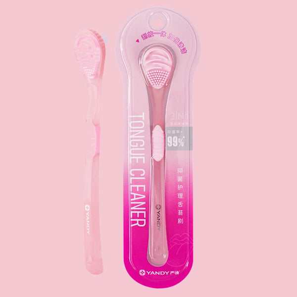 Double-sided Tongue Scraper Set, with Soft Bristles and Message Particles (2-Pack)