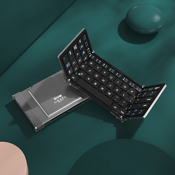 Foldable Rechargeable Wireless Keyboard with Leather Case, for Android Windows iOS Tablet & Laptop