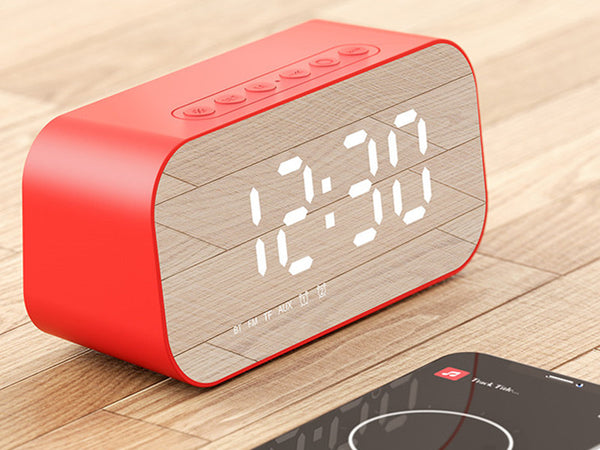 3-in-1 Wireless Bluetooth Speaker with Subwoofer, Alarm, Mirror Clock & Thermometer, for Home & Office