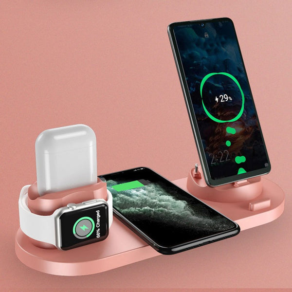 All-in-One Charging Station, with QI Wireless Charging, Micro, Lightning & Type-C, for Apple Watch, iPhone, AirPod & Andoird Devices
