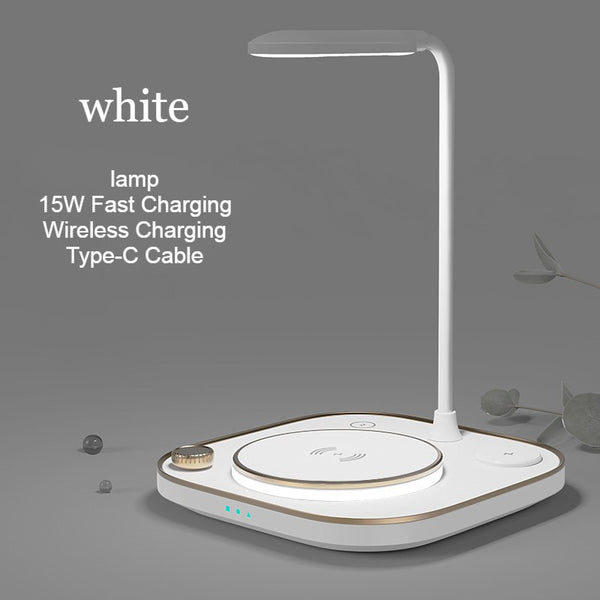 5-in-1 Desktop Lamp with 3 Wireless Charging Modules & Adjustable Light, for Home & Office