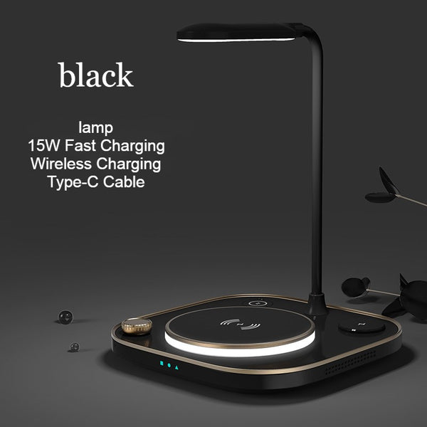 5-in-1 Desktop Lamp with 3 Wireless Charging Modules & Adjustable Light, for Home & Office