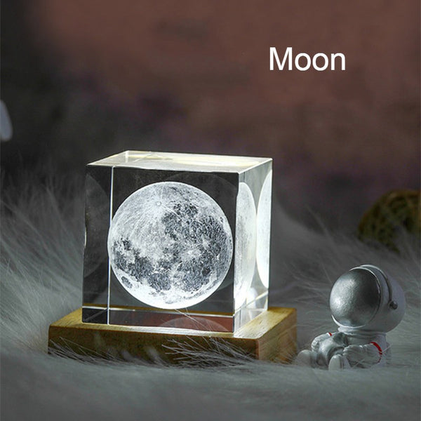 3D Galaxy Crystal Glass Cube with Chargeable Colorful Light Base, for Gift & Home Decoration