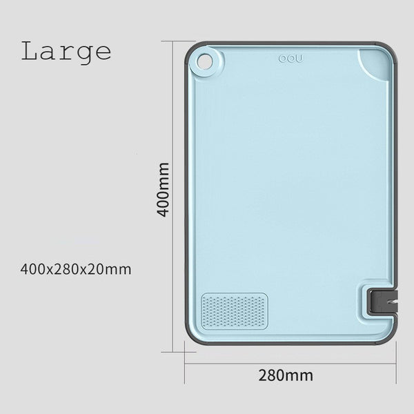 Cutting Board with Built-In Knife Sharpener, Garlic Grater, Juice Catcher & Slip-Resistant Bottom, for Meat, Vegetable, Cheese
