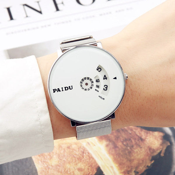 Fashion Minimalist Wrist Watch, with 43mm Round Dial and Stainless Steel/Leather/Cloth Band, for Men and Women