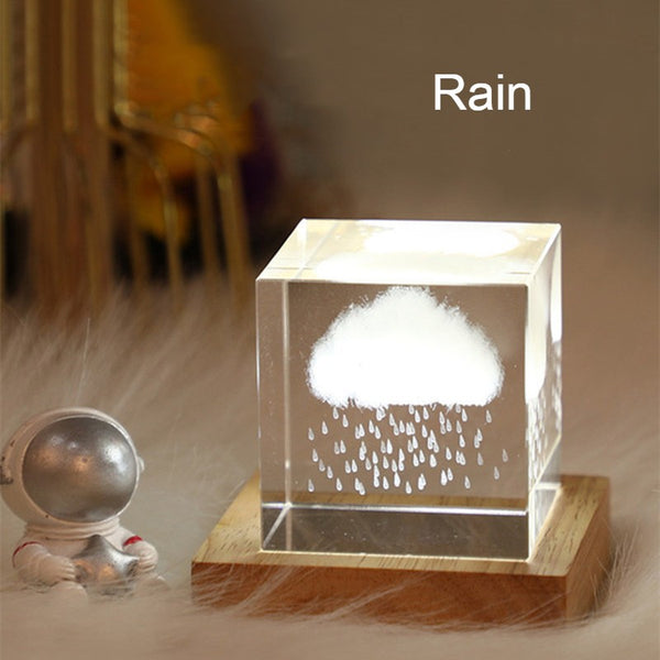 3D Galaxy Crystal Glass Cube with Chargeable Colorful Light Base, for Gift & Home Decoration