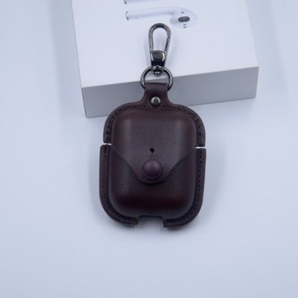 Airpods Leather Case, with Premium Leather, Snap Fastener & Keychain, for Airpods Pro/1/2