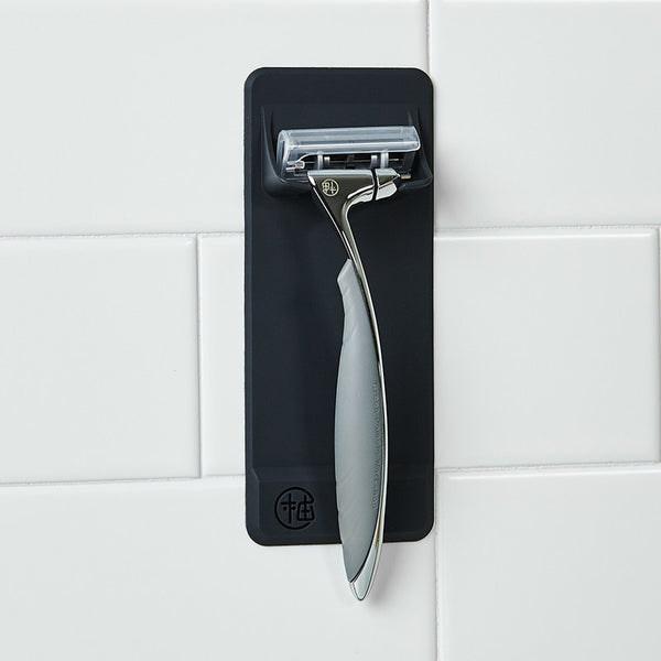 Waterproof & Reusable Wall Mounted Shaver/Razor Holder with No-Glue/Screw Installation (Black)