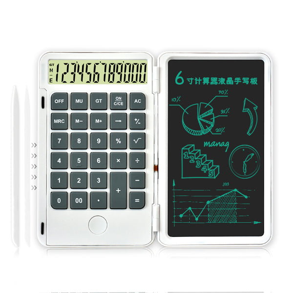 2-in-1 Portable Foldable 10-Digit LCD Display Calculator with 6-Inch Erasable Writing Tablet