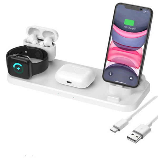 6-in-1 Qi-Certified QC3.0 Wireless Charging Station, with iWatch Holder, 360°Rotatable Design and Max 18W Power, for Apple Watch, Airpods, iPhone and All Qi-Enabled Devices