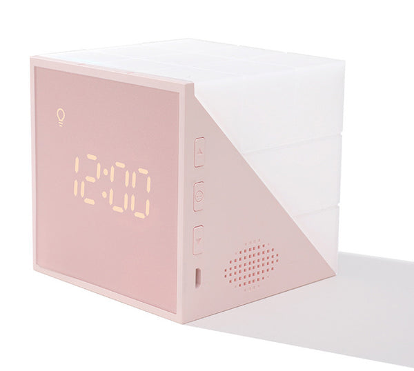 Cube Alarm Clock, with Colorful Lights, Voice-control Night Light, Timer, Temperature Display and Long Battery Life, for Home & Office
